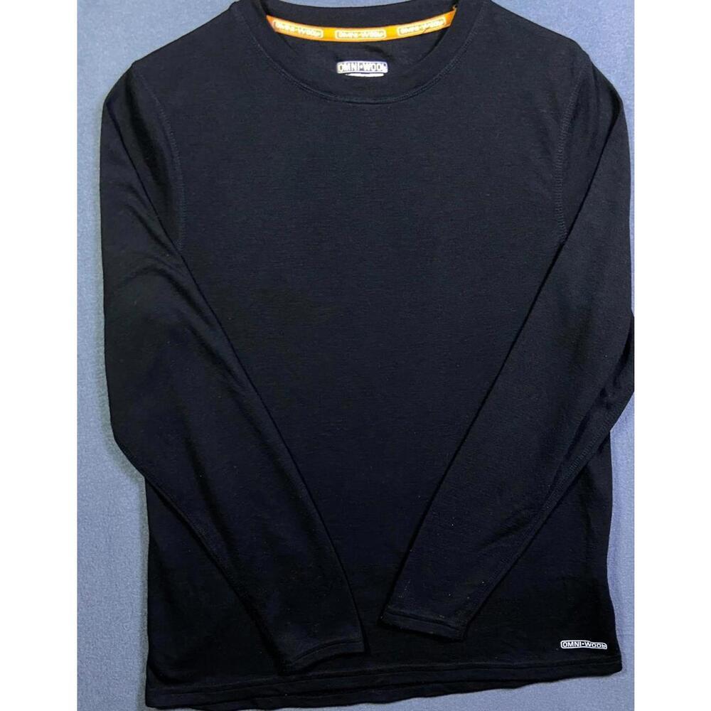 Omni Wool Blend Men’s Dual Layer Thermal Crew Top Baselayer Black Shirt Medium